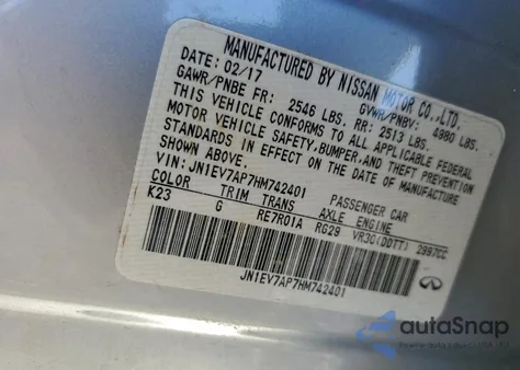 2017 Infiniti Q50 Premium from USA, damaged, VIN JN1EV7AP7HM742401